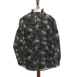 Woolrich Onyx Wolves Flannel Chamois Button Front Shirt Men's size Medium